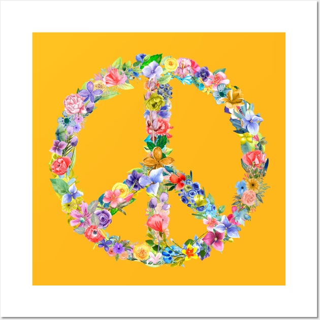 Peace Sign (Watercolor Flower Wreath) Wall Art by StrayCat